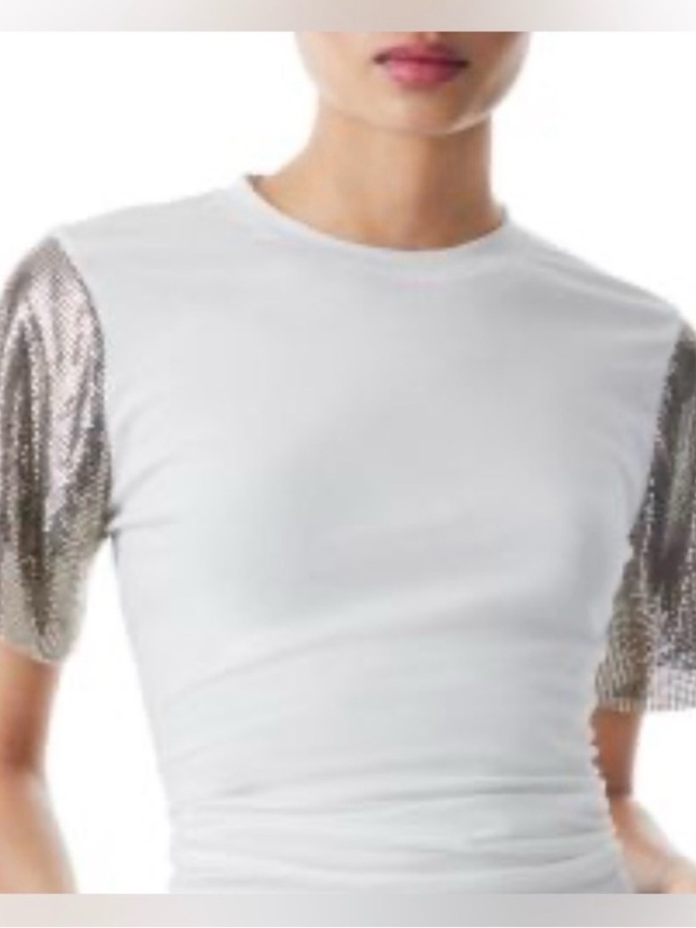 Alice + Olivia Chainmill sleeve
White Tee. 💯 cotton and sleeves are 💯 aluminum - Picture 2 of 8